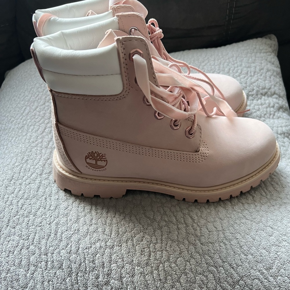Timberland Kids Pink and White Lace-Up Waterproof Boots